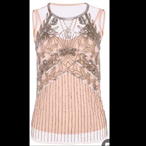 Venus Light Pink Embellished Mesh Top - Size 18